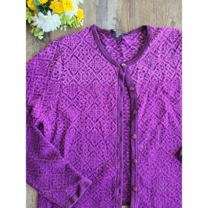 Vintage Norton McNaughton Purple Knit Button Up Cardigan Sweater XL